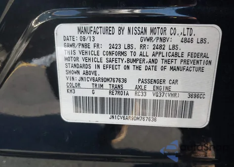 2013 Infiniti G37X из США, поврежденный, VIN JN1CV6AR9DM767636